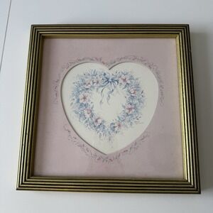 Vintage HOMCO Home Interiors Floral Heart Picture with Gold Frame Cottage Core